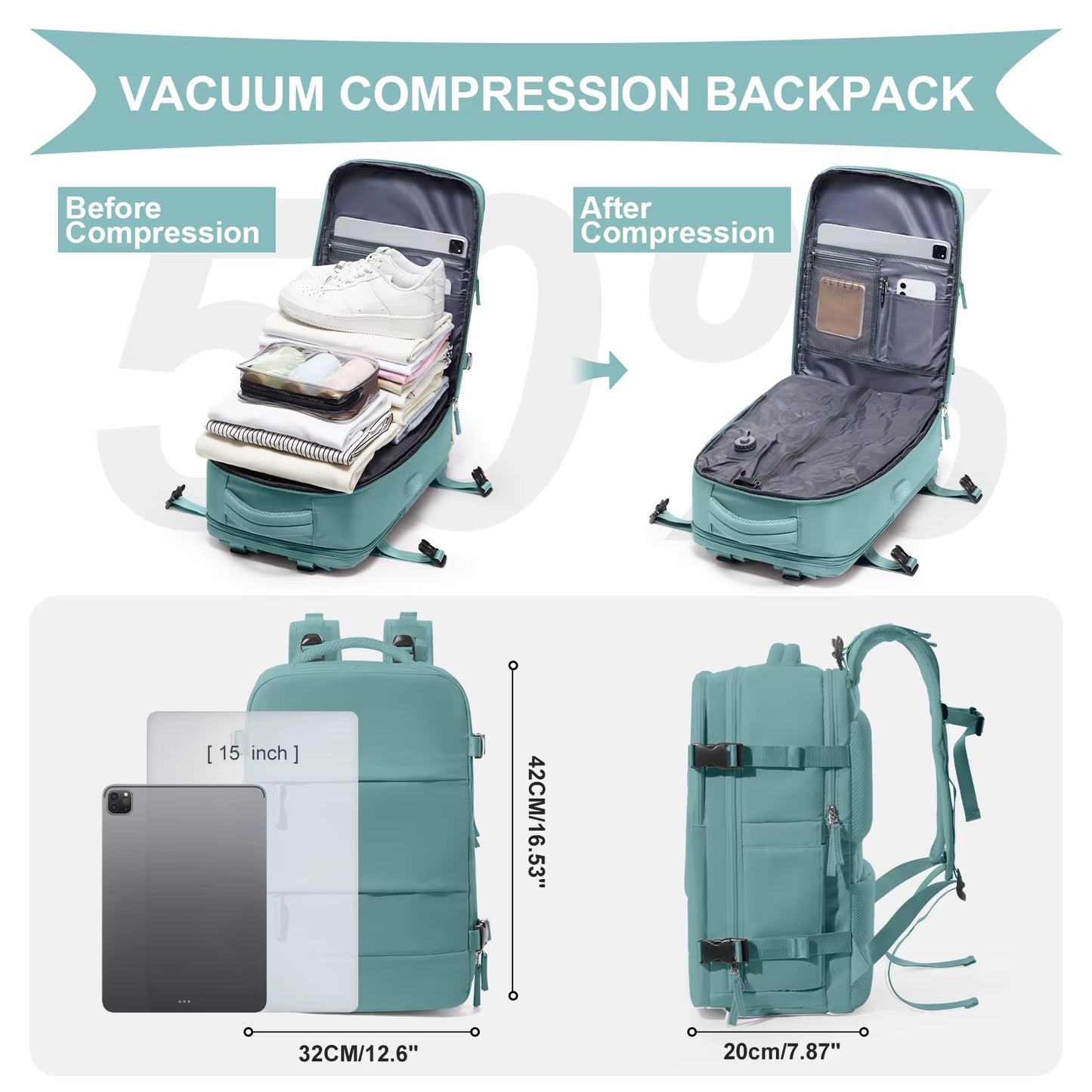 Integrated Vacuum Compression Backpack Ryanair 40X30X20 Travel Backpack Cabin Fly Bag Incase Backpack, Men Backpack Laptop Bag